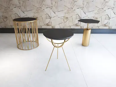 3D TABLE MODEL X 3 three gold and side tables 3D model