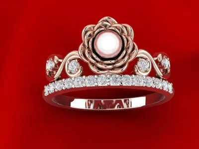Rose ring with pearl 3D print model
