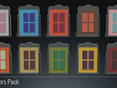 3D Lowpoly Doors Pack - Home Interior Low-poly 3D model