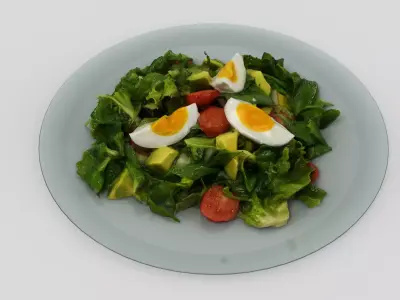 Salad 2 with eggs and tomatoes on plate 3D model