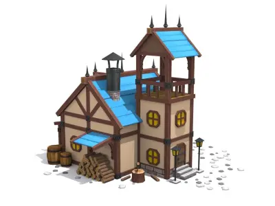 cartoon house Low-poly 3D model 15
