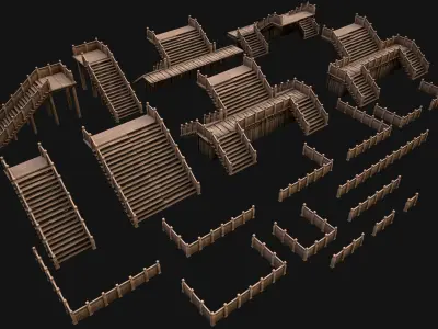 Stairs and Fences Medieval Pack Low-poly 3D model