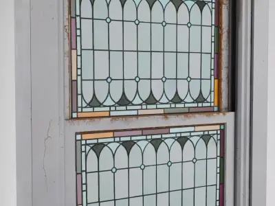 English Stained Glass Window Old Painted White Frame Low-poly 3D model