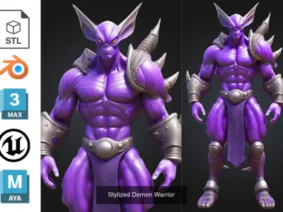 4 Purple Demon Alien 3D Character Pack