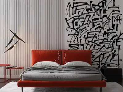 Cora Modern Orange Upholstered Bed 3D model