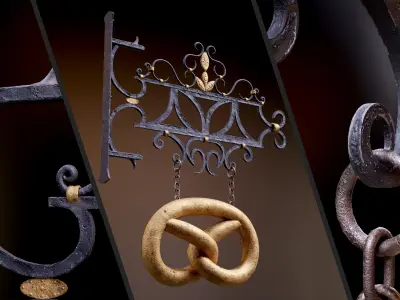Old Pretzel Street Sign 8K and 4K Low-poly 3D model