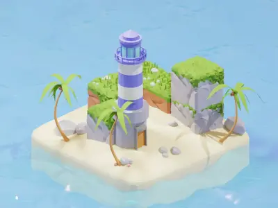 Summer Island includes lighting setup Low-poly 3D model