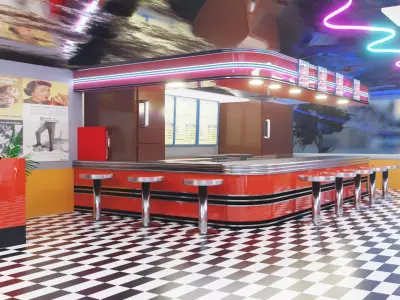Retro Cafe Scene 3D model