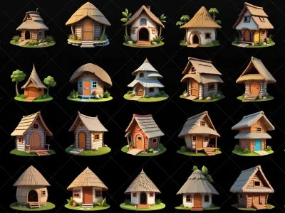 100 Stylized Fantasy Village Hut PNG and Vector EPS Texture
