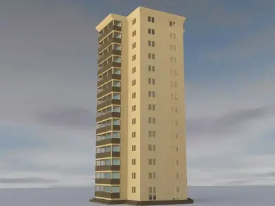 13 Storey Residential Building Cinema 4D Game-Ready 3D Model Low-poly 3D model
