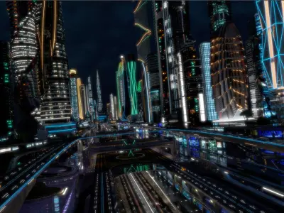  Future City. Night. Main Street 