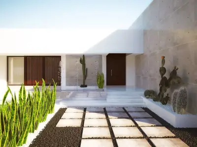 3D Model Luxury U-Shaped House with Inner Courtyard and Garden Low-poly 3D model