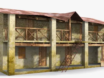 Slum a old building with roof Low-poly 3D model
