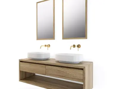 basin two wooden bathroom sinks with mirrors Free 3D model
