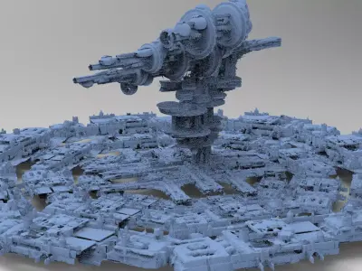 Sci-Fi City dystopia Grid ground base 7 3D model