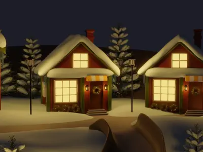 Christmas winter town Low-poly 3D model