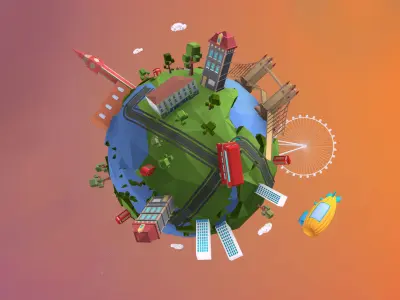 Earth Low Poly globe in middle of background Low-poly 3D model