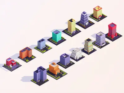 Low Poly Buildings City Pack 2 Low-poly 3D model