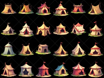 160 Transparent Cartoon Tent House Game Asset Texture