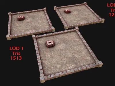 Castle Medieval Prison Roof Set Low-poly 3D model