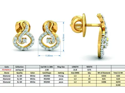 light weight  Yellow gold diamodnd earring-P3 PSER-17 3D print model