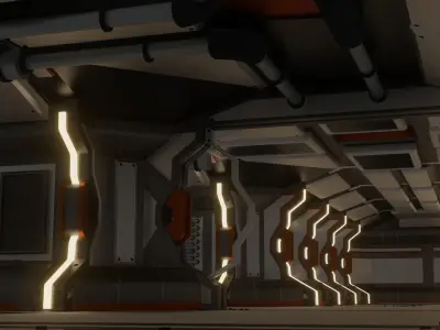 Modular Scifi Hallway Low-poly 3D model