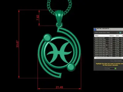 Galaxy Pisces Light Gold Pendant Version 8 3D print model