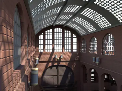 Abandoned Industrial Brick Engine House Depot 19th Century Style Low-poly 3D model