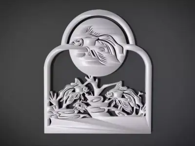 Unique Window Ornament with Fish Ornament motif 3D print model