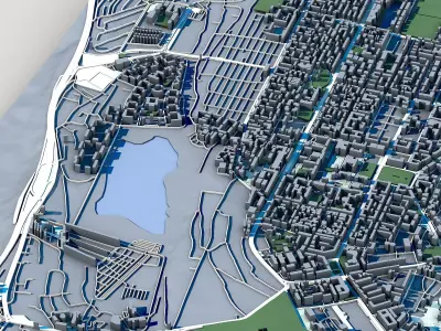 Baku Cityscape Azerbaijan Caspian Sea Skyline Flame Towers  3D model