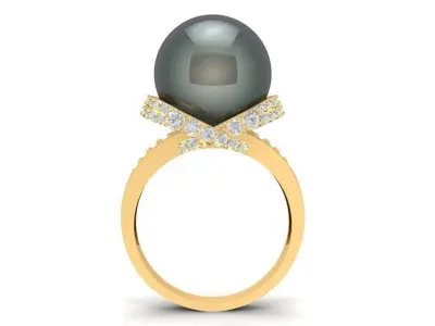 Elegant Black Pearl Diamond Ring 3D Model for Womenomen 1733 3D print model