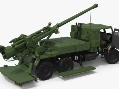  CAESAR Mobile Howitzer System On Wheeled Chassis Green Rigged for Maya 