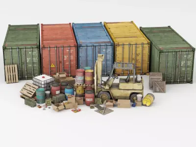 Game Industrial Warehouse Item Set Low-poly 3D model