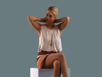 Set of sitting 3d women Low-poly 3D model