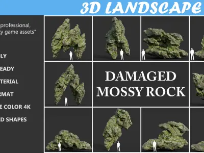 Low poly Damaged Mossy Rock B 190430 Low-poly 3D model