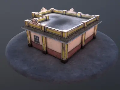 Old gas station and old gas pump Low-poly 3D model