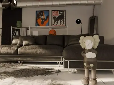 Modern Industrial living room design Free 3D model