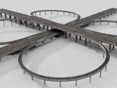 Highway Viaduct flyover 3D model 3D model Low-poly 3D model