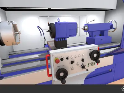 CNC Lathe Set Low-poly 3D model