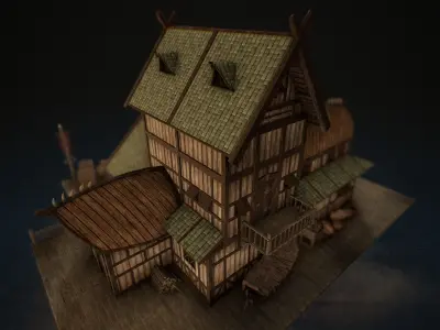 Viking Medieval Modular House Game-Ready Low-poly 3D model