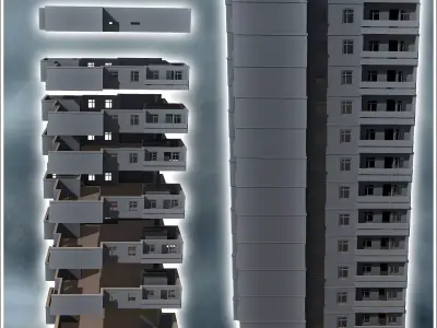 Modular set of modern multi-storey concrete buildings 5 - Modern 3D print model