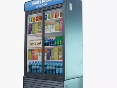 Commercial Double Door Display Fridge  Game Ready PBR Low-poly 3D model