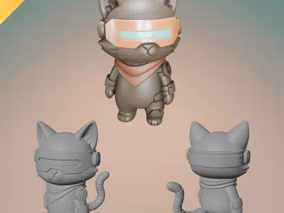 Cyberpunk Cat 3D Printable Sci-Fi Cat Model STL OBJ GLB Format 3D print model