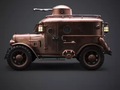 Steampunk Armored Van 3D Model Low-poly 3D model