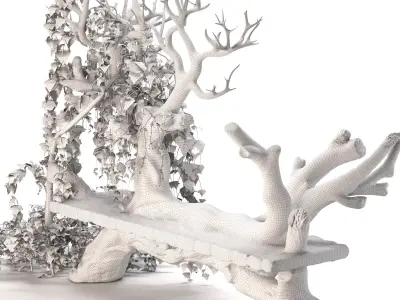 Wooden bench with English ivy 3D model