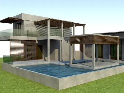 Exterior scene of modern single house minimal contemporary style 3D model