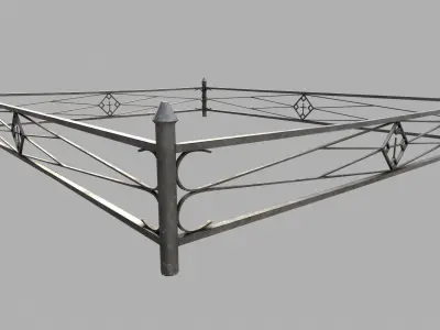Fenced Grave With Massive Metal Cross Low-poly 3D model