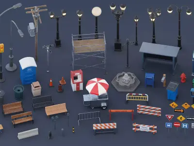 Stylized City Accessories Kit 3D model