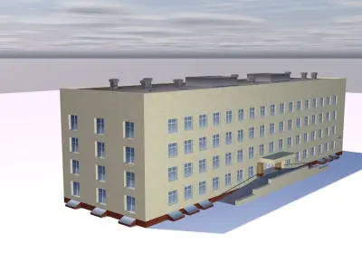 School apartment building on cloudy day 3D model