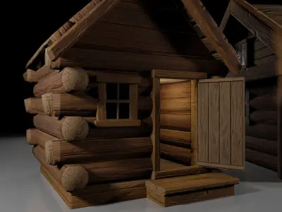 Stylized Log Cabin Game Models Low-poly 3D model